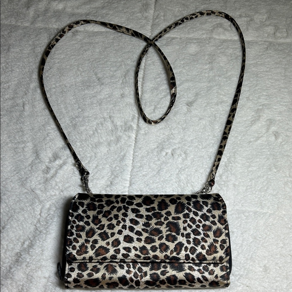 Leopard Print Crossbody Wallet - Neutral Animal Print